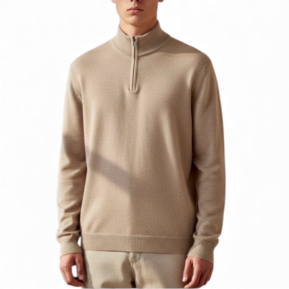 Joseph Abboud Merino Wool 3/4 Zip Men's Sweater in Beige XL